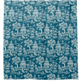 Chinoiserie Pagoda Aquamarin Duschvorhang