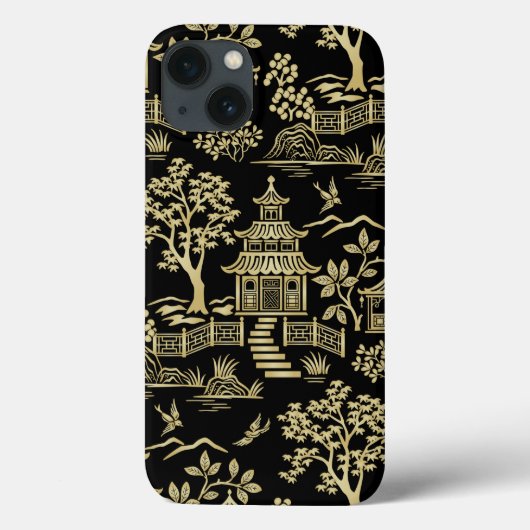 Chinoiserie Pagoda Black and Gold iPhone Case (Rückseite)