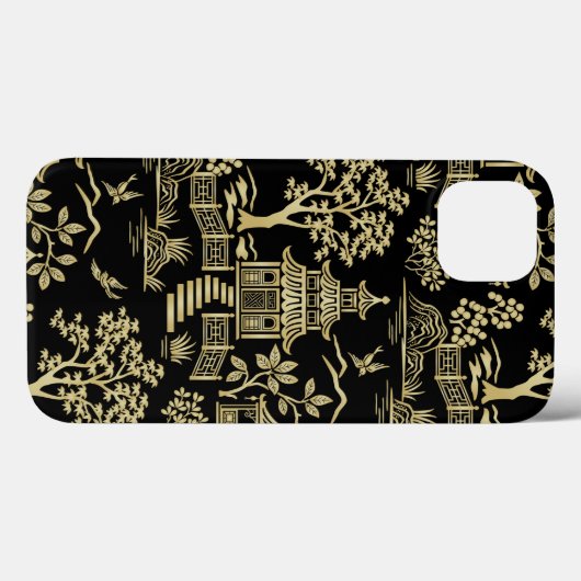 Chinoiserie Pagoda Black and Gold iPhone Case (Rückseite (Horizontal))