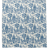 Chinoiserie Pagoda Blue auf Weiß Duschvorhang (Vorderseite)