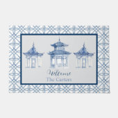 Chinoiserie Pagoda Individuelle Name Willkommen Fußmatte (Vorderseite)