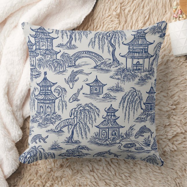 Chinoiserie Pagoda & Koi Teich Kissen (Decke)