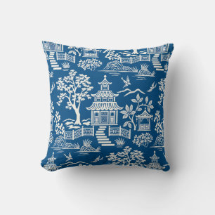 Chinoiserie Pagoda Royal Blue Throw Pillow Kissen