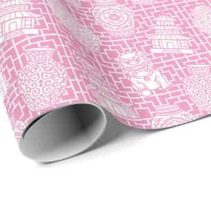 Chinoiserie-Pagode – Rosa gepflegter asiatischer G Geschenkpapier