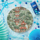 Chinoiserie-Pagode Sage Green Forest Pappteller (Party)