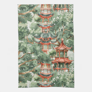 Chinoiserie-Pagode Sage Green Wald Geschirrtuch