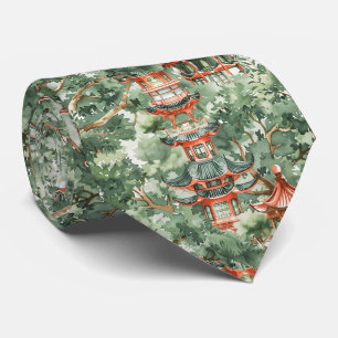 Chinoiserie-Pagode Sage Green Wald Krawatte
