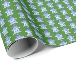 Chinoiserie-Pagoden (auf Grün) Geschenkpapier