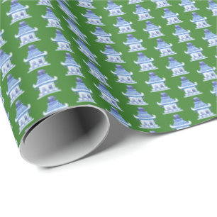 Chinoiserie-Pagoden (auf Grün) Geschenkpapier
