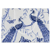 Chinoiserie Peacock Floral Navy Blauer Brautparty Große Geschenktüte (Vorderseite)