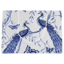 Chinoiserie Peacock Floral Navy Blauer Brautparty Große Geschenktüte