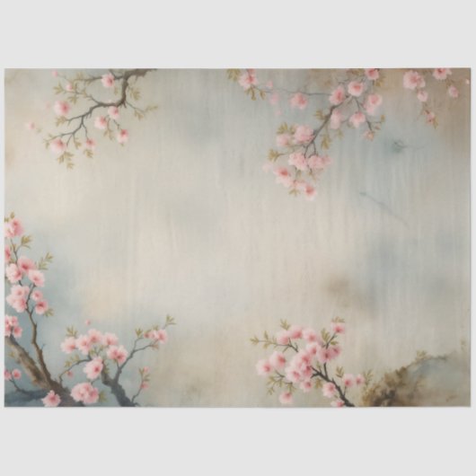 Chinoiserie Peacock Floral Pink Blossom Dekoupage Seidenpapier (Vorderseite)