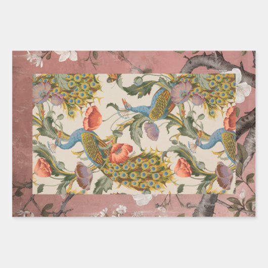 Chinoiserie Peacock mit dusty Rose und verblasstem Geschenkpapier Set (Vorderseite 2)
