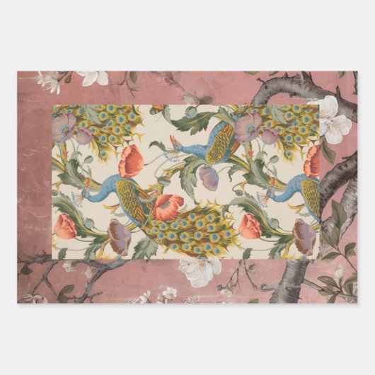 Chinoiserie Peacock mit dusty Rose und verblasstem Geschenkpapier Set (Vorderseite 2)