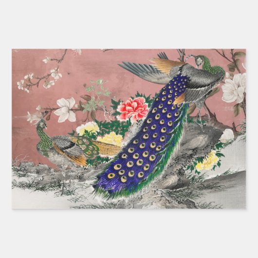 Chinoiserie Peacock mit dusty Rose und verblasstem Geschenkpapier Set (Vorderseite)