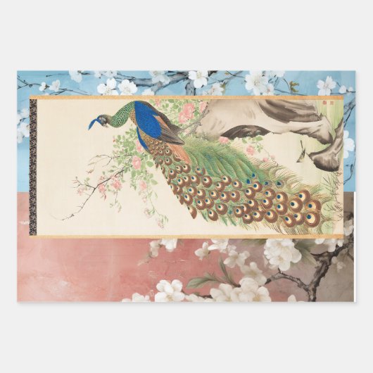 Chinoiserie Peacock mit dusty Rose und verblasstem Geschenkpapier Set (Vorderseite 3)