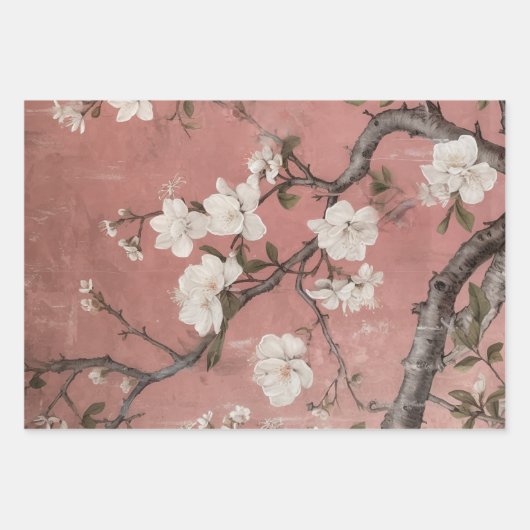 Chinoiserie Peacock mit dusty Rose und verblasstem Geschenkpapier Set (Vorderseite 2)