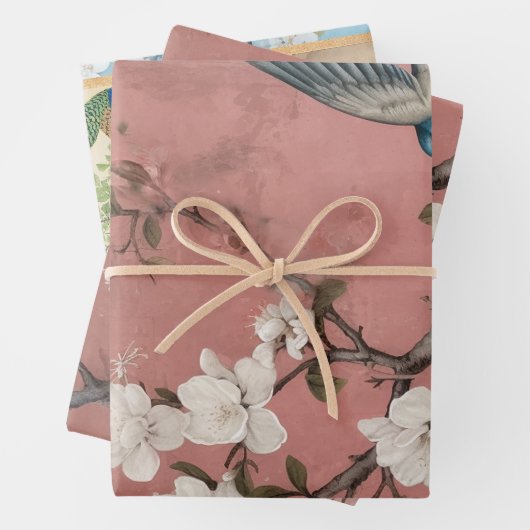 Chinoiserie Peacock mit dusty Rose und verblasstem Geschenkpapier Set (Beispiel)