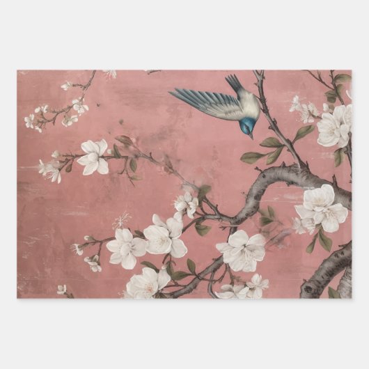 Chinoiserie Peacock mit dusty Rose und verblasstem Geschenkpapier Set (Vorderseite)