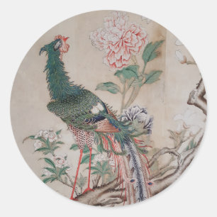 Chinoiserie Peacock Vintag Runder Aufkleber