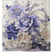 Chinoiserie Peony Painting in Blau und Weiß Duschvorhang (Vorderseite)
