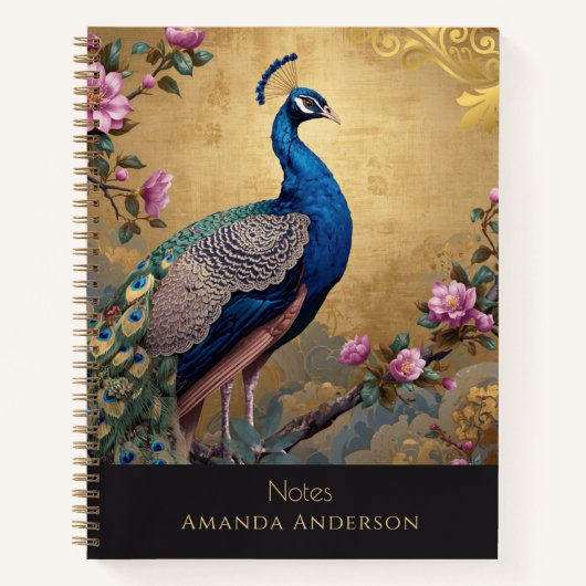 Chinoiserie Pfau-Spiralblock Notizblock (Vorderseite)