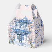 Chinoiserie Pink & Blue Pagoda Bridal Tee Geschenkschachtel (Rückseite)