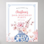 Chinoiserie Pink Cherry Blossom Begrüßungszeichen Poster (Vorne)