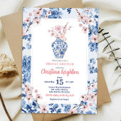 Chinoiserie Pink Cherry Blossom Brautparty Einladung