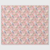 Chinoiserie Pink Floral Egret Geschenkpapier (Flach)