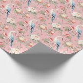 Chinoiserie Pink Floral Egret Geschenkpapier (Ecke)