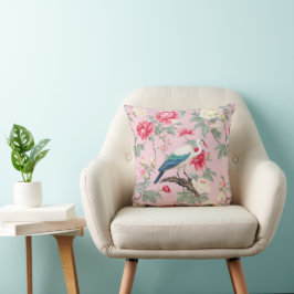 Chinoiserie Pink Floral Egret Kissen