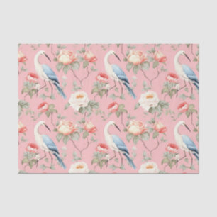 Chinoiserie Pink Floral Egret Seidenpapier