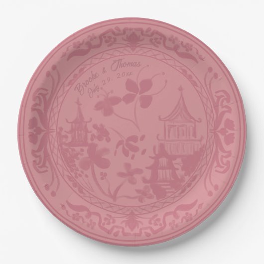 Chinoiserie Pink Floral Watercolor Paper Plate Pappteller (Vorderseite)