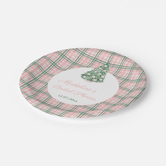 Chinoiserie Pink Green Christmas Polterabend Pappteller (Schrägansicht)