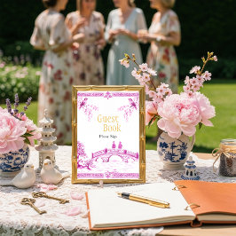 Chinoiserie Pink Guest Book Bridal shower Sign Einladung