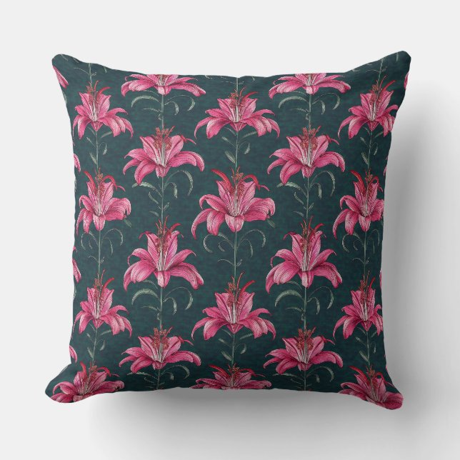 Chinoiserie Pink Lily Motif Pattern Kissen (Vorderseite)