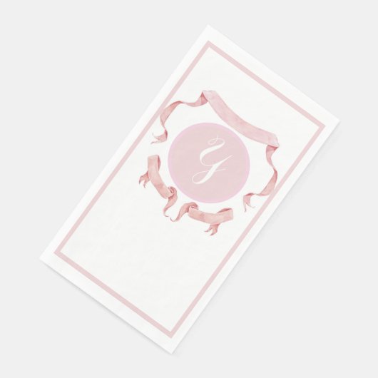 Chinoiserie Pink Ribbons Logo-Wappen Serviette (Ecke)