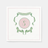 Chinoiserie Pink Ribbons Logo-Wappen Serviette (Vorderseite)