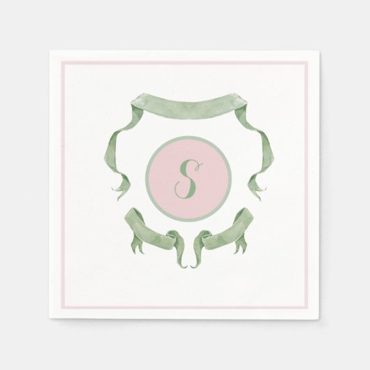 Chinoiserie Pink Ribbons Logo-Wappen Serviette (Vorderseite)