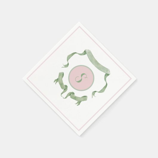Chinoiserie Pink Ribbons Logo-Wappen Serviette (Ecke)