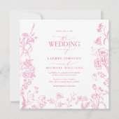 Chinoiserie Pink Viktorianische Blumenhochzeit Einladung (Vorderseite)