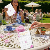 Chinoiserie Pink Willow Bridal Shower Bingo game Einladung