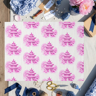 Chinoiserie Pink Willow Pagoda Seidenpapier
