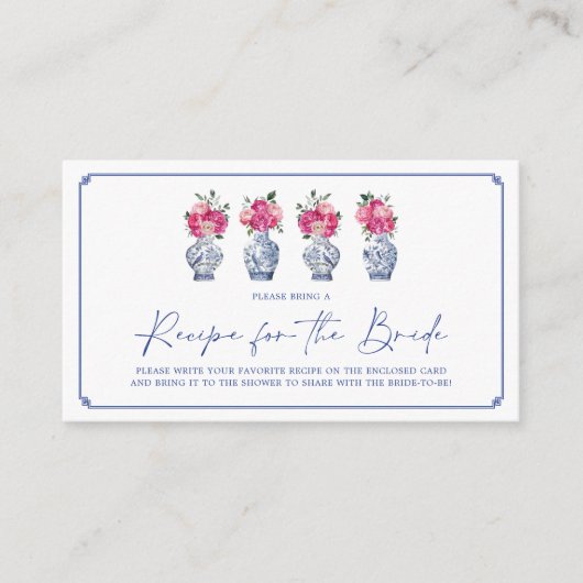 Chinoiserie Porzellan Brautparty Rezept Begleitkarte (Vorderseite)
