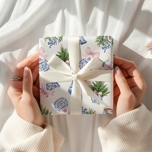 Chinoiserie Preppy Bow Weihnachtswrapping Paper Geschenkpapier