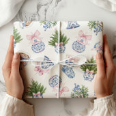 Chinoiserie Preppy Bow Weihnachtswrapping Paper Geschenkpapier