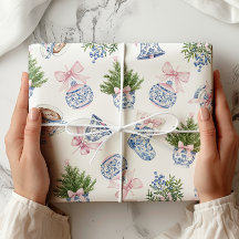 Chinoiserie Preppy Bow Weihnachtswrapping Paper