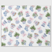 Chinoiserie Preppy Bow Weihnachtswrapping Paper Geschenkpapier (Flach)