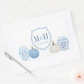 Chinoiserie Pumpkins Blue & White Wedding Logo Rechteckiger Aufkleber (Umschlag)